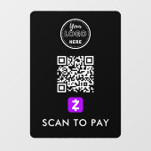 Zelle QR-code Scannen naar Pay Modern Logo Black Raamsticker (Vel)