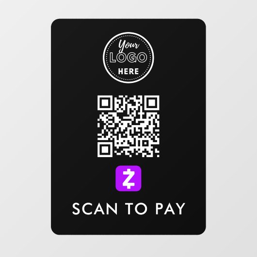 Zelle QR-code Scannen naar Pay Modern Logo Black Raamsticker (Vel)