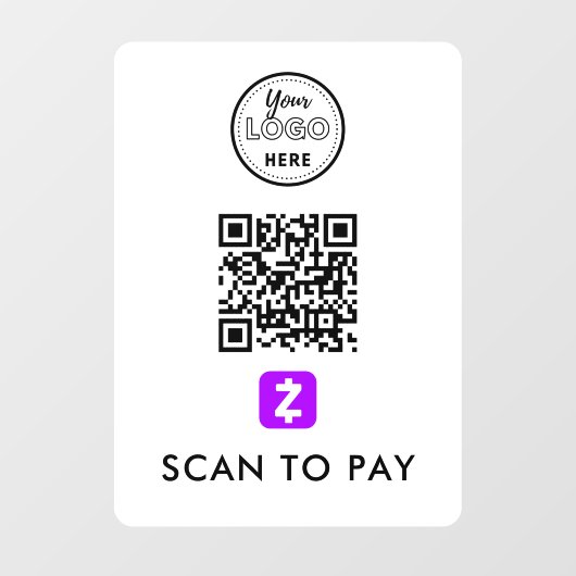 Zelle QR-code Scannen naar Pay Modern Logo White Raamsticker (Vel)