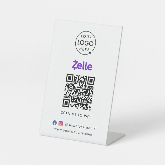 Zelle QR-code | Scannen naar zakelijke Logo betale Reclamebord Met Voetstuk (Voorkant)