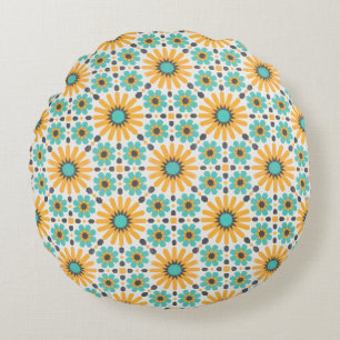 Zellige Radiance: kleurrijke Andalusische geometri Rond Kussen