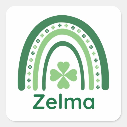 Zelma Naam Clover Boho Regenboog Vierkante Sticker (Voorkant)