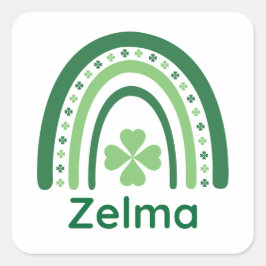 Zelma Name Clover Boho Rainbow Vierkante Sticker