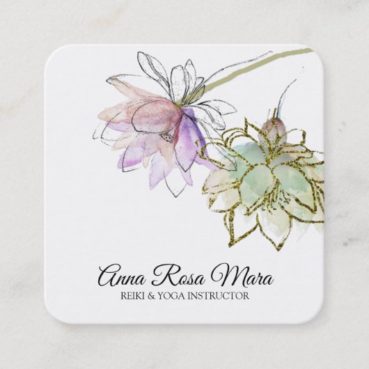 *~* Zen AP32 Roze Lotus Yoga Flower Logo QR Vierkante Visitekaartje (Voorkant)