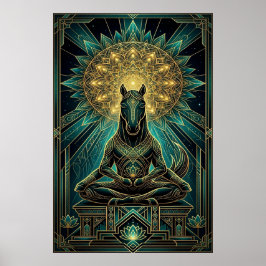 Zen Art Deco Paard Silhouet Spiritueel Goud Poster