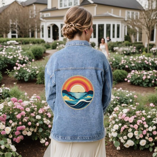 Zen Art Deco Zonsondergang boven water Denim Jacket (Huwelijk Achterkant)