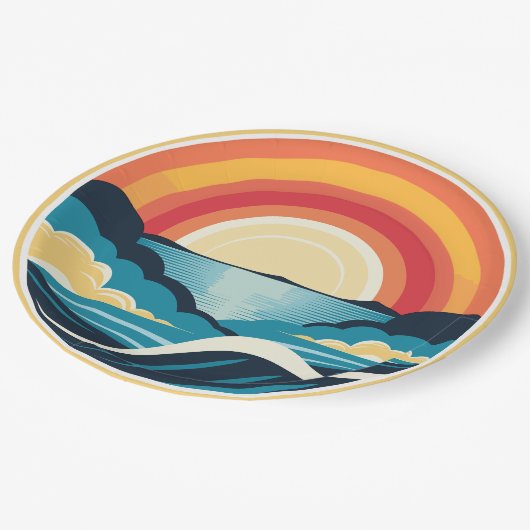 Zen Art Deco Zonsondergang boven water Papieren Bordje (Gekanteld)