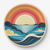 Zen Art Deco Zonsondergang boven water Papieren Bordje (Voorkant)