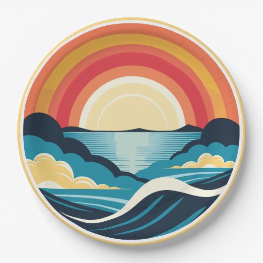 Zen Art Deco Zonsondergang boven water Papieren Bordje (Voorkant)