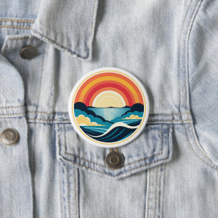 Zen Art Deco Zonsondergang boven water Ronde Button 7,6 Cm
