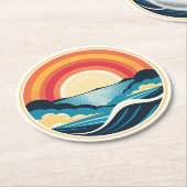 Zen Art Deco Zonsondergang boven water Ronde Kartonnen Onderzetter (Gebogen)