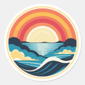 Zen Art Deco Zonsondergang boven water Ronde Sticker (Voorkant)