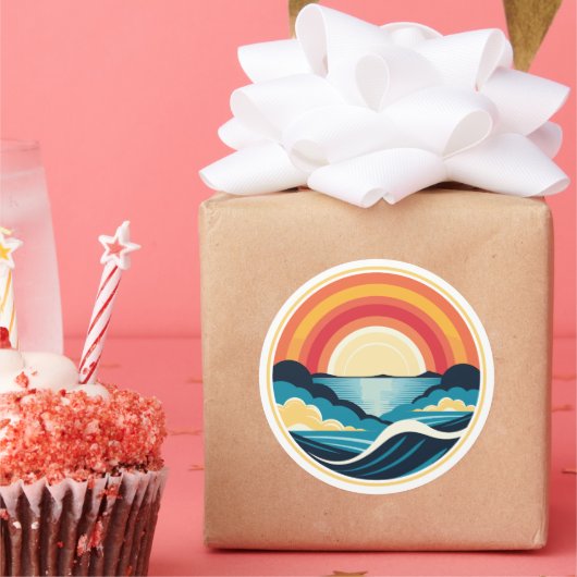 Zen Art Deco Zonsondergang boven water Ronde Sticker (Feest)