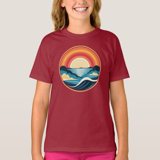 Zen Art Deco Zonsondergang boven water T-shirt (Voorkant)