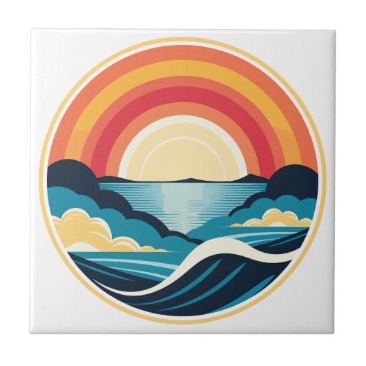 Zen Art Deco Zonsondergang boven water Tegeltje (Voorkant)