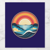 Zen Art Deco Zonsondergang boven water Wijn Etiket (Enkel label)