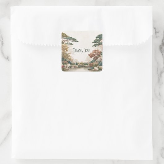 Zen Asian Pine Tree Water Garden Rustic Scenery Vierkante Sticker (Tas)