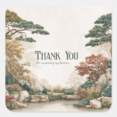 Zen Asian Pine Tree Water Garden Rustic Scenery Vierkante Sticker (Voorkant)