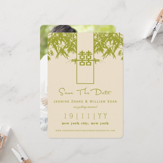 Zen Bamboe Dubbel Geluk Chinees Uitnodiging Opslag (Voorkant / Achterkant in situ)