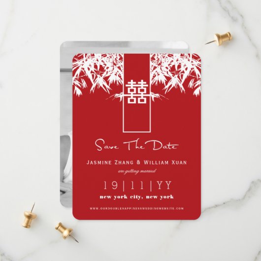 Zen Bamboe Dubbel Geluk Chinees Uitstel Kaart (Voorkant / Achterkant in situ)