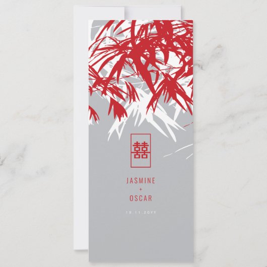 Zen Bamboe Leaves Double Happiness Bruiloft Menu Kaart (Achterkant)