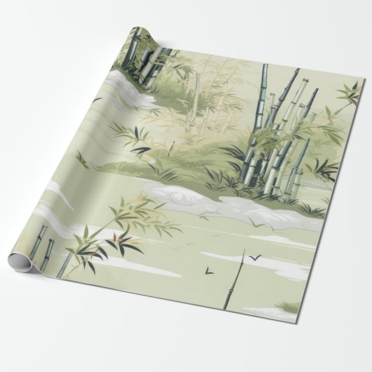 Zen Bamboebos Botanisch Patroon (1) Cadeaupapier (Uitgerold)