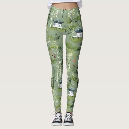 Zen Bamboebos Botanisch Patroon (1) Leggings (Voorkant)