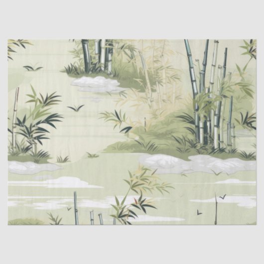 Zen Bamboebos Botanisch Patroon (1) Tissuepapier (Voorkant)