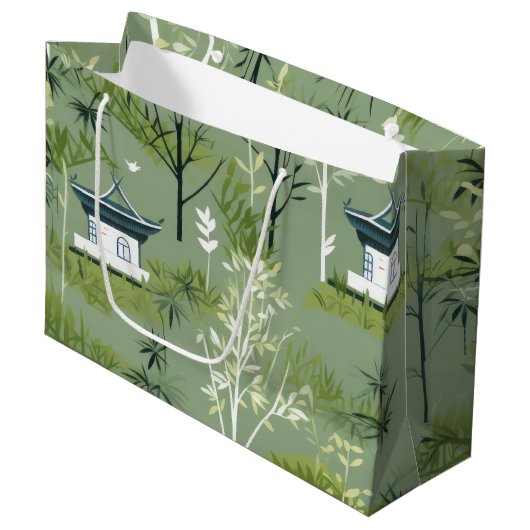 Zen Bamboebos Botanisch Patroon (2) Groot Cadeauzakje (Voorkant Gekanteld)