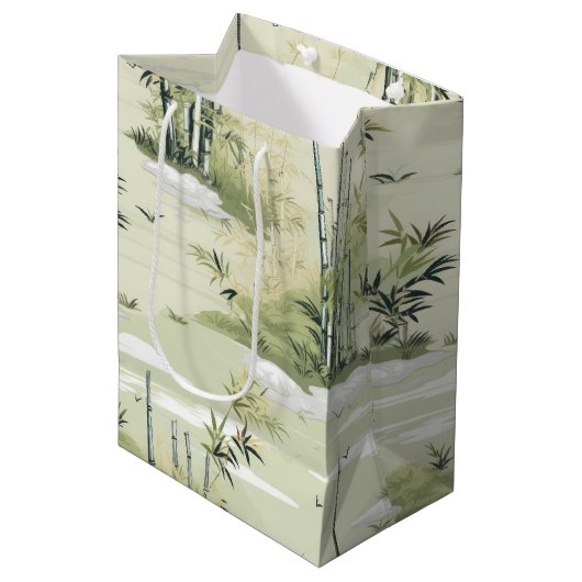 Zen Bamboebos Botanisch Patroon (2) Medium Cadeauzakje (Voorkant Gekanteld)