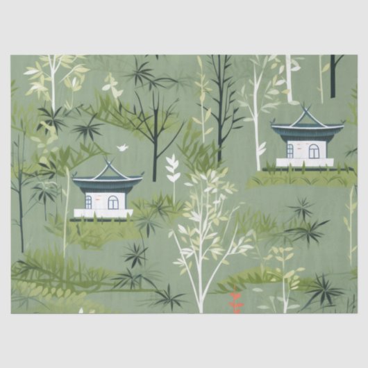 Zen Bamboebos Botanisch Patroon (2) Tissuepapier (Voorkant)