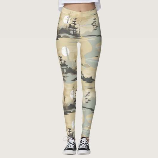 Zen Bamboebos Botanisch Patroon (4) Leggings (Voorkant)