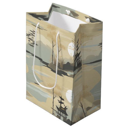 Zen Bamboebos Botanisch Patroon (4) Medium Cadeauzakje (Voorkant Gekanteld)