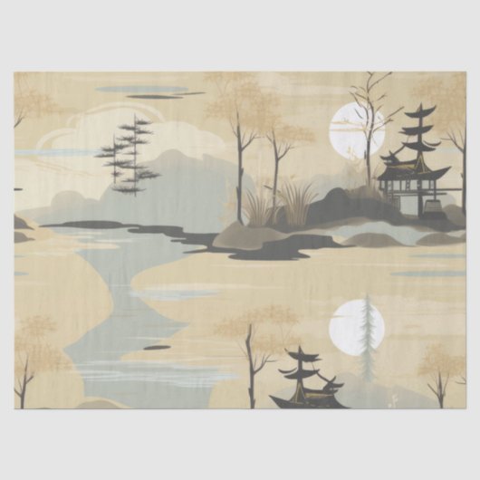 Zen Bamboebos Botanisch Patroon (4) Tissuepapier (Voorkant)