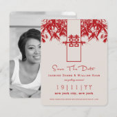 Zen Bamboo Double Happiness Chinese Save the Date (Voorkant / Achterkant)