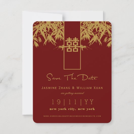 Zen Bamboo Double Happiness Chinese Save the Date (Voorkant)