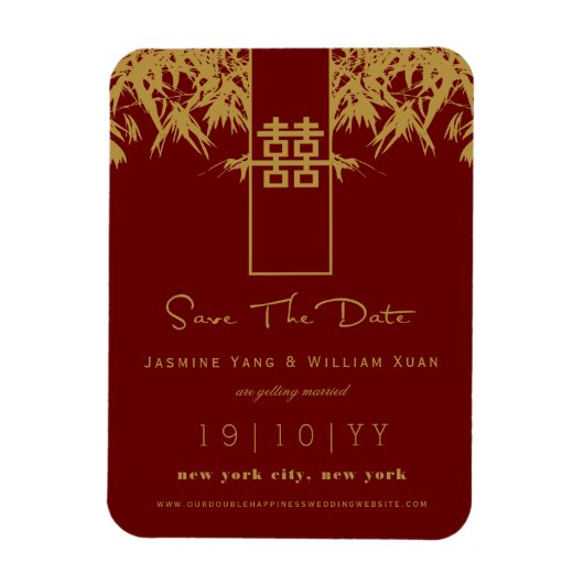 Zen Bamboo Double Happiness Chinese Save the Date Magneet (Verticaal)