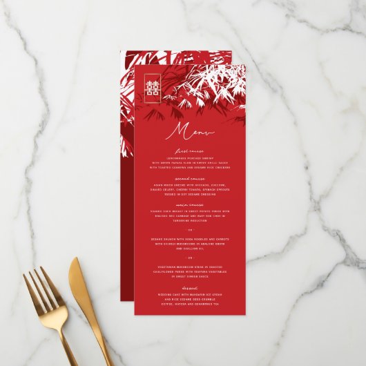 Zen Bamboo laat het dubbelgeluk van het Chinese hu Menu (Voorkant / Achterkant in situ)