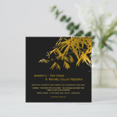 Zen Bamboo Leaves Gold Black Modern Asian Wedding Kaart (Staand voorkant)
