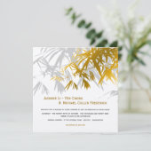 Zen Bamboo Leaves Gold Black Modern Asian Wedding Kaart (Staand voorkant)