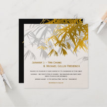 Zen Bamboo Leaves Gold Black Modern Asian Wedding