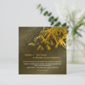 Zen Bamboo Leaves Gold en Green Chic Asian Wedding Kaart (Staand voorkant)