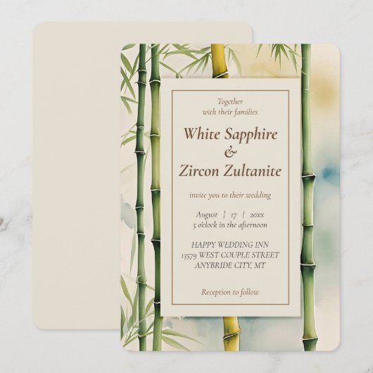 Zen Bamboo Waterverf bruiloft uitnodiging (Voorkant / Achterkant)