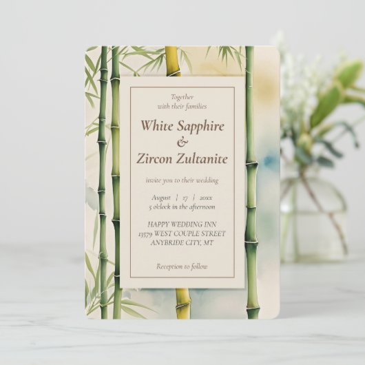 Zen Bamboo Waterverf bruiloft uitnodiging (Staand voorkant)