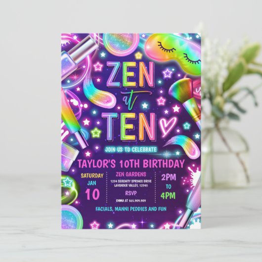 Zen bij Ten Neon Glow Spa make-up 10e verjaardag Kaart (Staand voorkant)