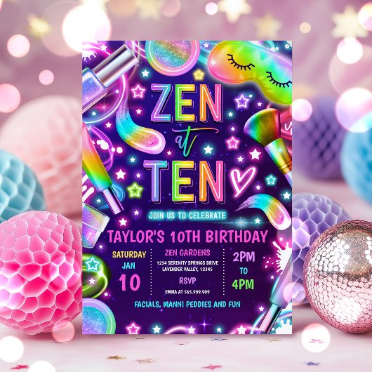 Zen bij Ten Neon Glow Spa make-up 10e verjaardag Kaart