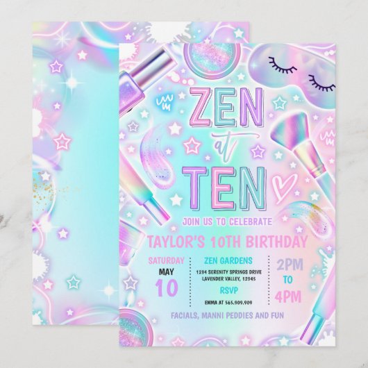 Zen bij Ten Party Pastel Spa Make-up 10e verjaarda Kaart (Voorkant / Achterkant)