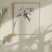 Zen Bird op Bamboo - Minimalistische Ink Wall Art Foto Afdruk
