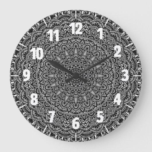 Zen Black en White Mandala Grote Klok (Voorkant)