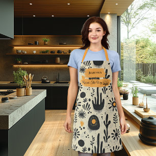 Zen Bloemenkleuren Keuken Wear in Zwart & Oranje W Schort